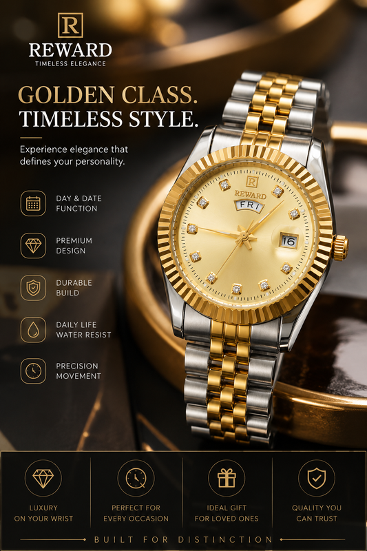 ⌚ Reward Gold &amp; White Luxury Watch