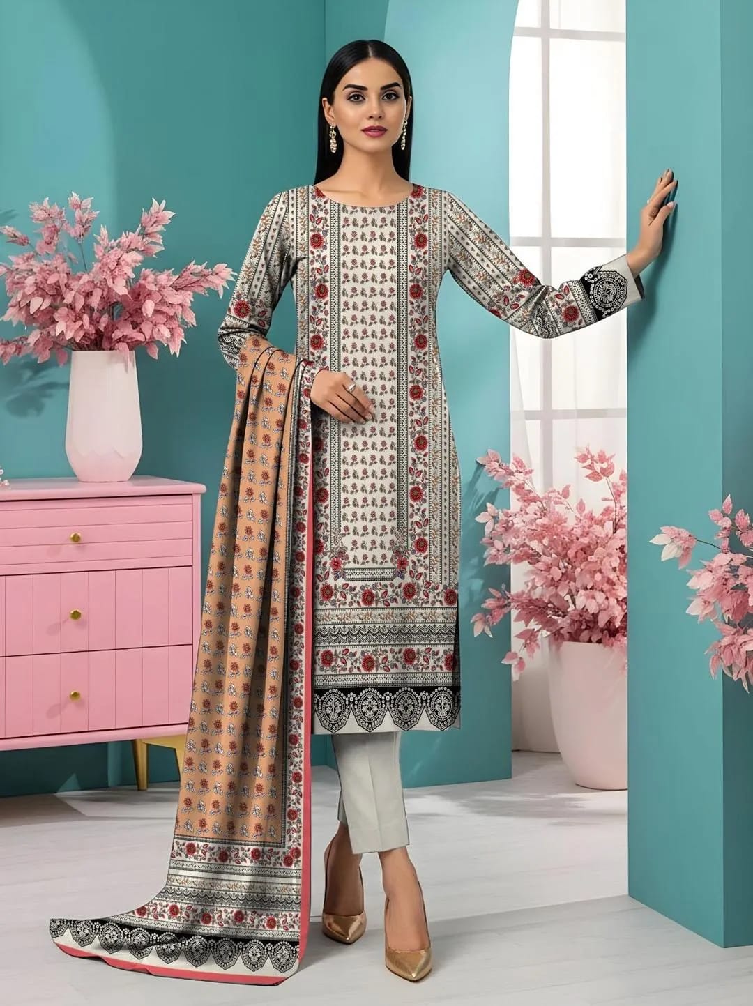 Elegant Designer Lawn Cotton Dress – Summer Collection 2026