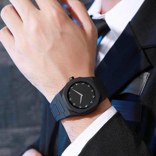 Men Carbon Fiber Chain Strap Watch Black
