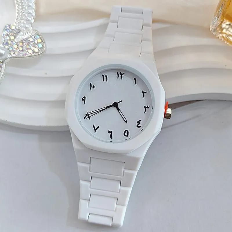 White Arabic Aura Watch for Women, Lightweight & Scratch-Resistant