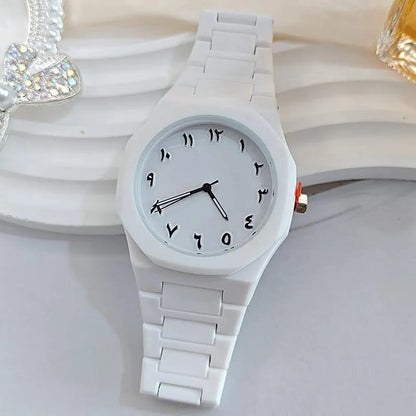 White Arabic Aura Watch for Women, Lightweight & Scratch-Resistant
