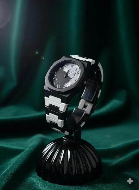 Men's Carbon Fiber Black White Dial Arabic Numerals