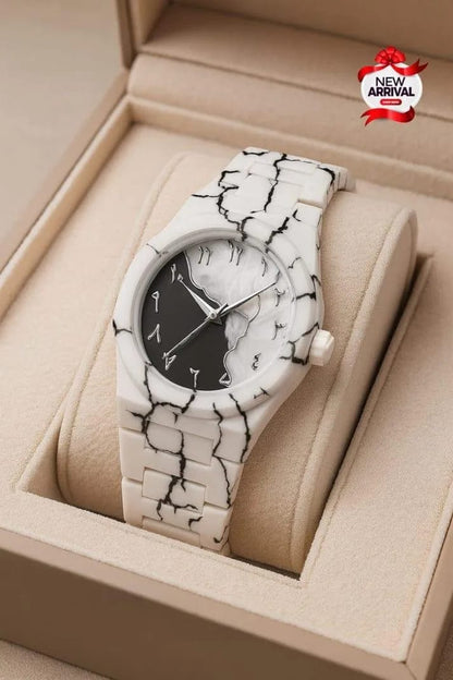 Men's Carbon Fiber Marble Watch Black White