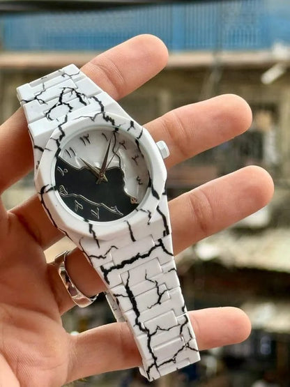 Men's Carbon Fiber Marble Watch Black White