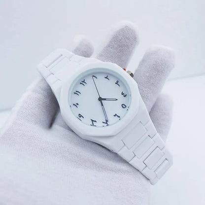 White Arabic Aura Watch for Women, Lightweight & Scratch-Resistant