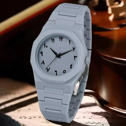 White Arabic Aura Watch for Women, Lightweight & Scratch-Resistant